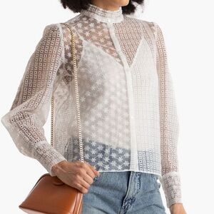 Maje Sheer White Lace Blouse